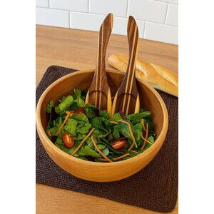Vintage Striped Wooden Salad Servers 12" Handcrafted Contemporary Kitchen Decor